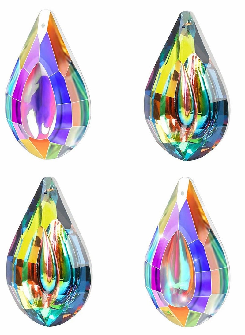 4PCS Crystal Suncatchers Hanging Sun Catchers Rainbow Maker Teardrop Prism Crystals Decor Colorful Concave Lamp Prisms Parts For Windows Garden Tree Chandelier Curtain