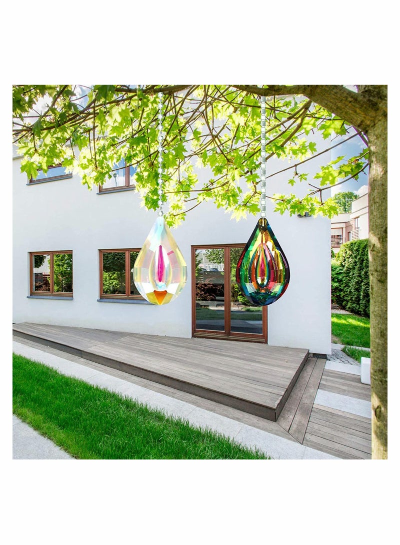 4PCS Crystal Suncatchers Hanging Sun Catchers Rainbow Maker Teardrop Prism Crystals Decor Colorful Concave Lamp Prisms Parts For Windows Garden Tree Chandelier Curtain