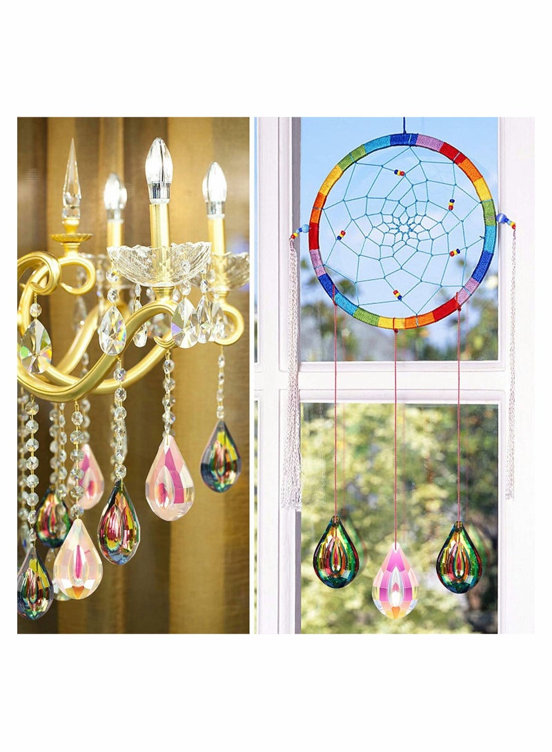 4PCS Crystal Suncatchers Hanging Sun Catchers Rainbow Maker Teardrop Prism Crystals Decor Colorful Concave Lamp Prisms Parts For Windows Garden Tree Chandelier Curtain