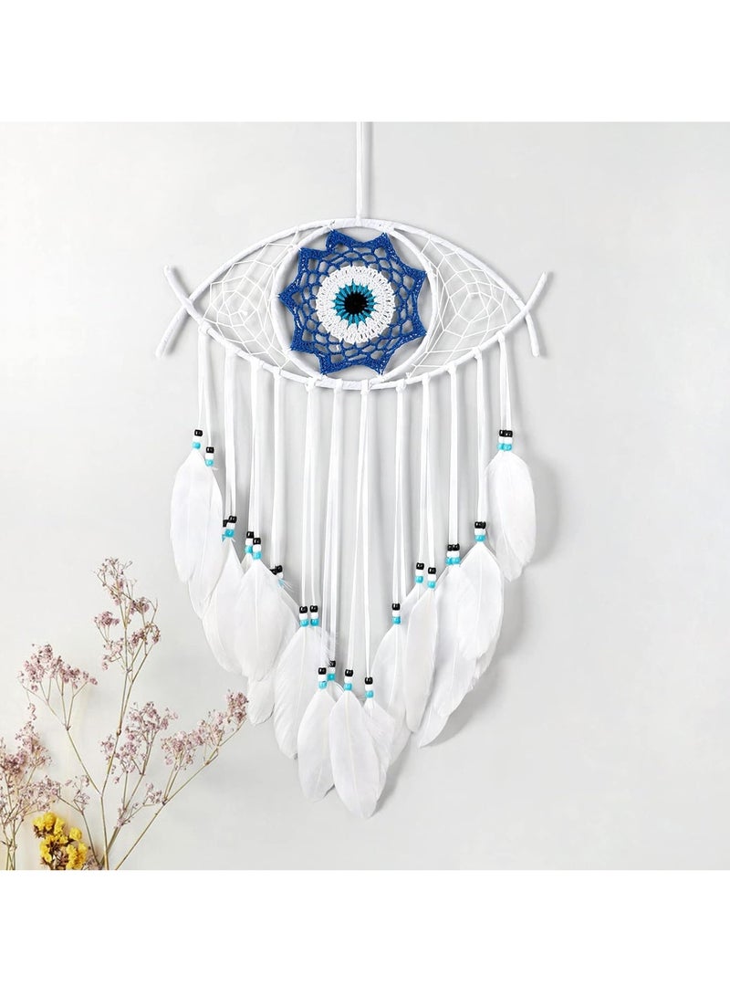 Evil Eye Dream Catcher, White Dream Catchers, Handmade Macrame Evil Eye Wall Hanging for Boho Room House Decor, Blessing Craft Gift Bring Good Luck