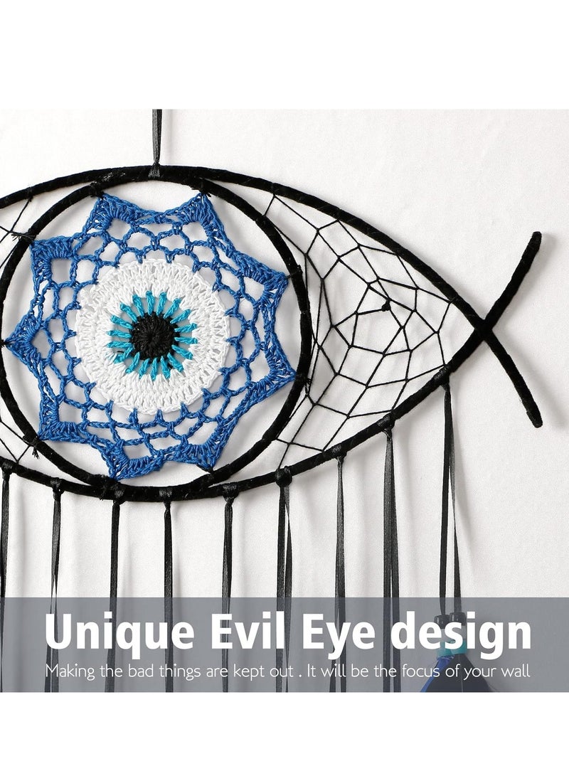 Evil Eye Dream Catcher, White Dream Catchers, Handmade Macrame Evil Eye Wall Hanging for Boho Room House Decor, Blessing Craft Gift Bring Good Luck