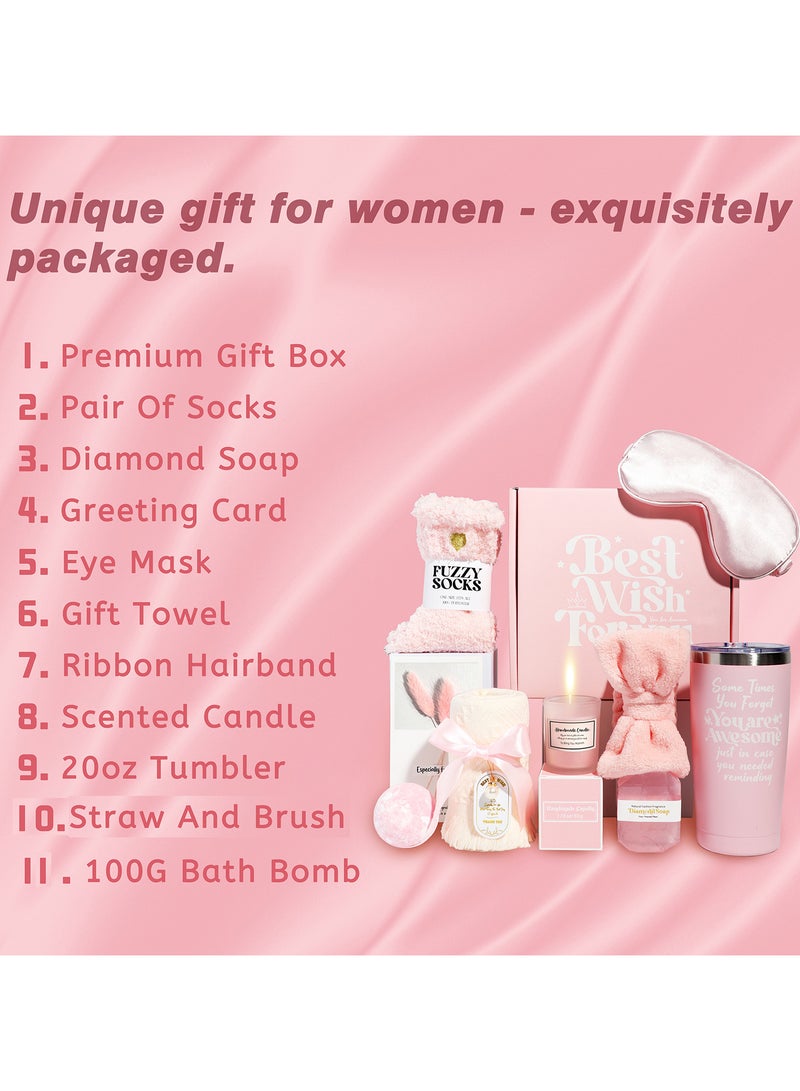 Gift Basket for Women - Birthday Gift Box Get Well Soon Gift Set Contains 11 Inspirational Gifts Relaxing Spa Treatment Package for Women Bestie Friendship Female Friend Gift