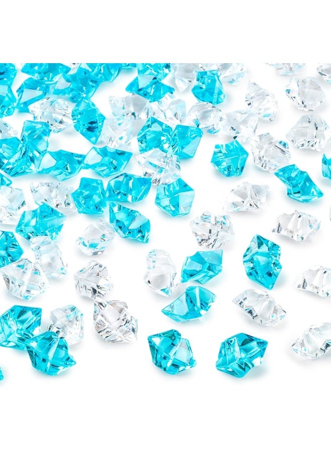 Premium Blue Fake Crushed Ice Rocks, 150 PCS Fake Diamonds Plastic Ice Cubes Acrylic Clear Ice Rock Diamond Crystals Fake Ice Cubes Gems for Decoration Wedding Display Vase Fillers by