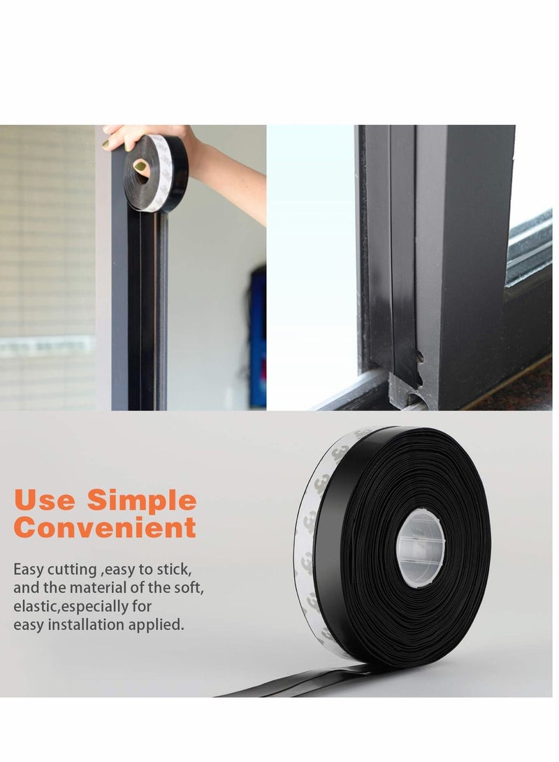 Silicone Seal Strip, 26 Feet Door Weather Stripping Strip Window Sealing Tape for Draft Stopper Adhesive Doors Windows and Shower Glass Gaps (Black, 45MM)