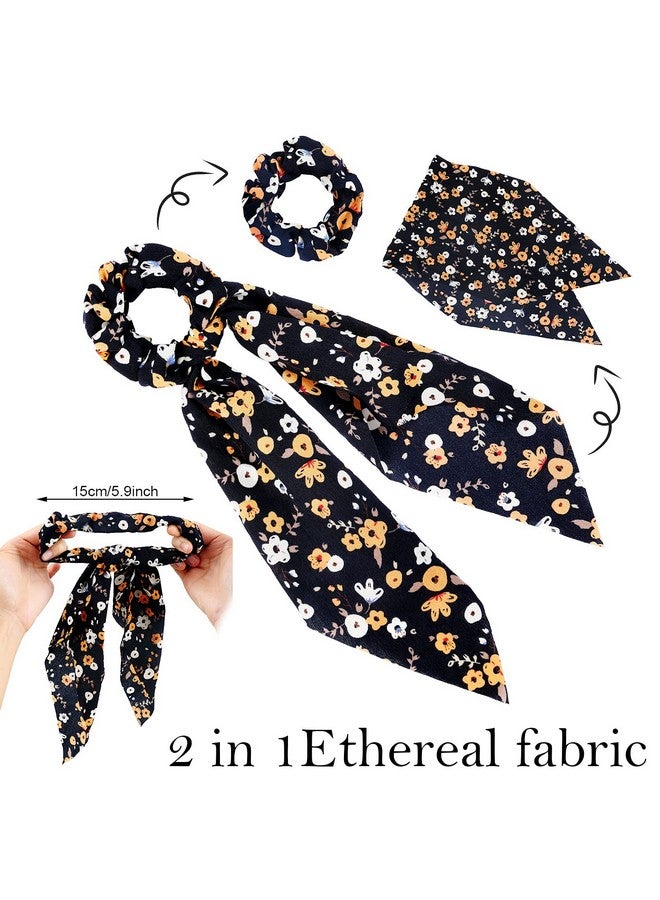 10 Pcs Hair Scarf Hair Scrunchies With Ribbon Chiffon Floral Hair Scarves Boho Elastic Floral Bow Hair Ties 2 In 1 Vintage Hair Accessories For Women Girls