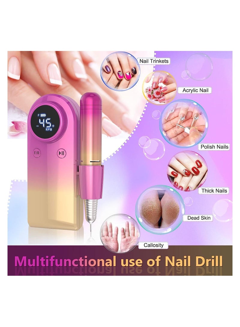 Electric Nail Drill Machine, 35000RPM Electric Portable Professional Nail File Kit, Rechargeable Professional Nail Drill for Acrylic Nails, Pink-Blue