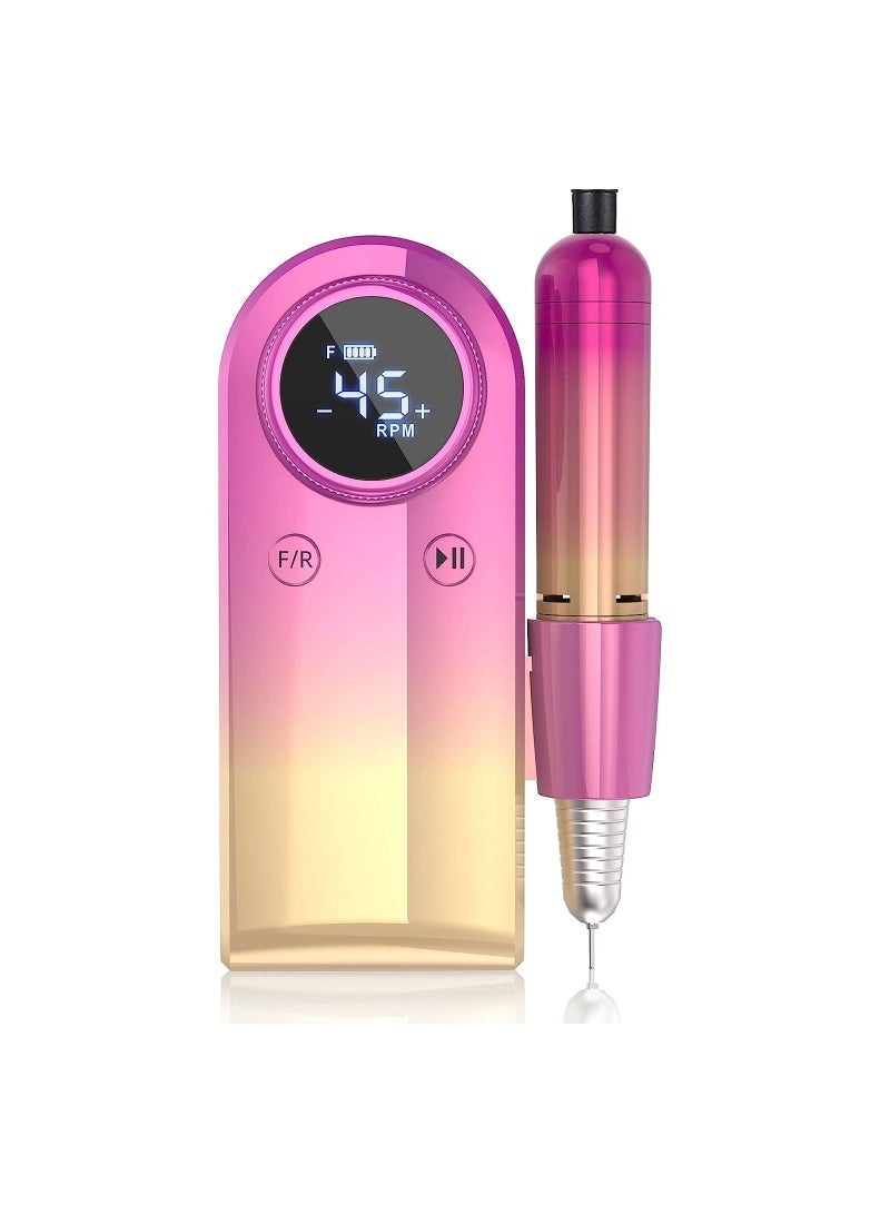 Electric Nail Drill Machine, 35000RPM Electric Portable Professional Nail File Kit, Rechargeable Professional Nail Drill for Acrylic Nails, Pink-Blue