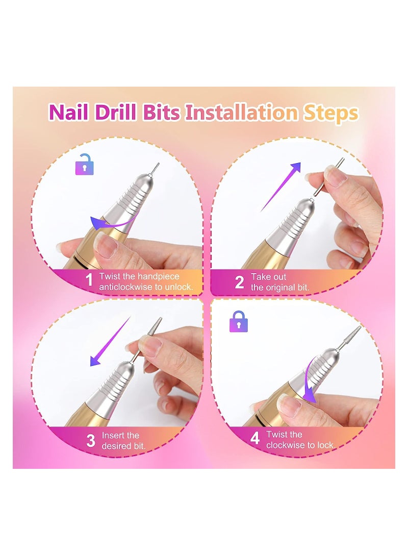 Electric Nail Drill Machine, 35000RPM Electric Portable Professional Nail File Kit, Rechargeable Professional Nail Drill for Acrylic Nails, Pink-Blue