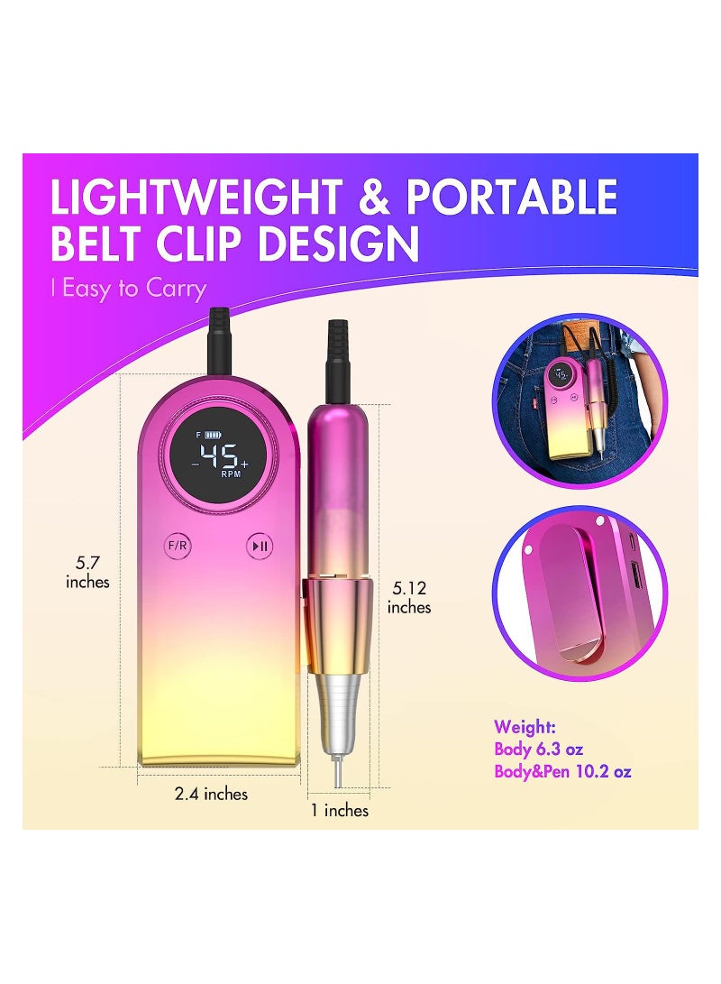 Electric Nail Drill Machine, 35000RPM Electric Portable Professional Nail File Kit, Rechargeable Professional Nail Drill for Acrylic Nails, Pink-Blue