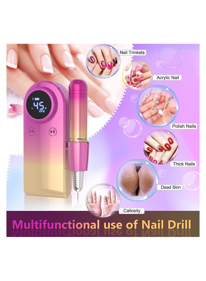 Electric Nail Drill Machine, 35000RPM Electric Portable Professional Nail File Kit, Rechargeable Professional Nail Drill for Acrylic Nails, Pink-Blue