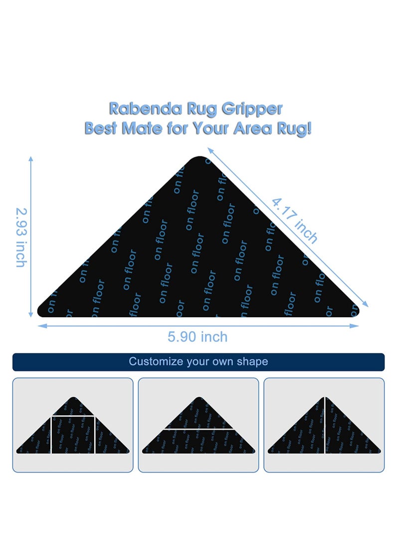 12Pcs Non Slip Rug Grippers, Rug Pads Grippers, Rug Tape Anti Slip Carpet Pads Rug Corner Gripper for Hardwood Floors/Tile/Mats/Keep Area Rugs Flat and Easily Peel Off (Black)