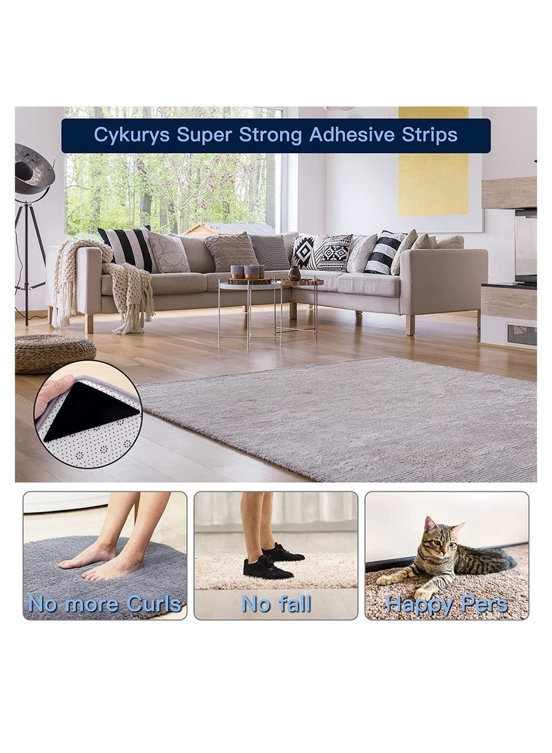 12Pcs Non Slip Rug Grippers, Rug Pads Grippers, Rug Tape Anti Slip Carpet Pads Rug Corner Gripper for Hardwood Floors/Tile/Mats/Keep Area Rugs Flat and Easily Peel Off (Black)