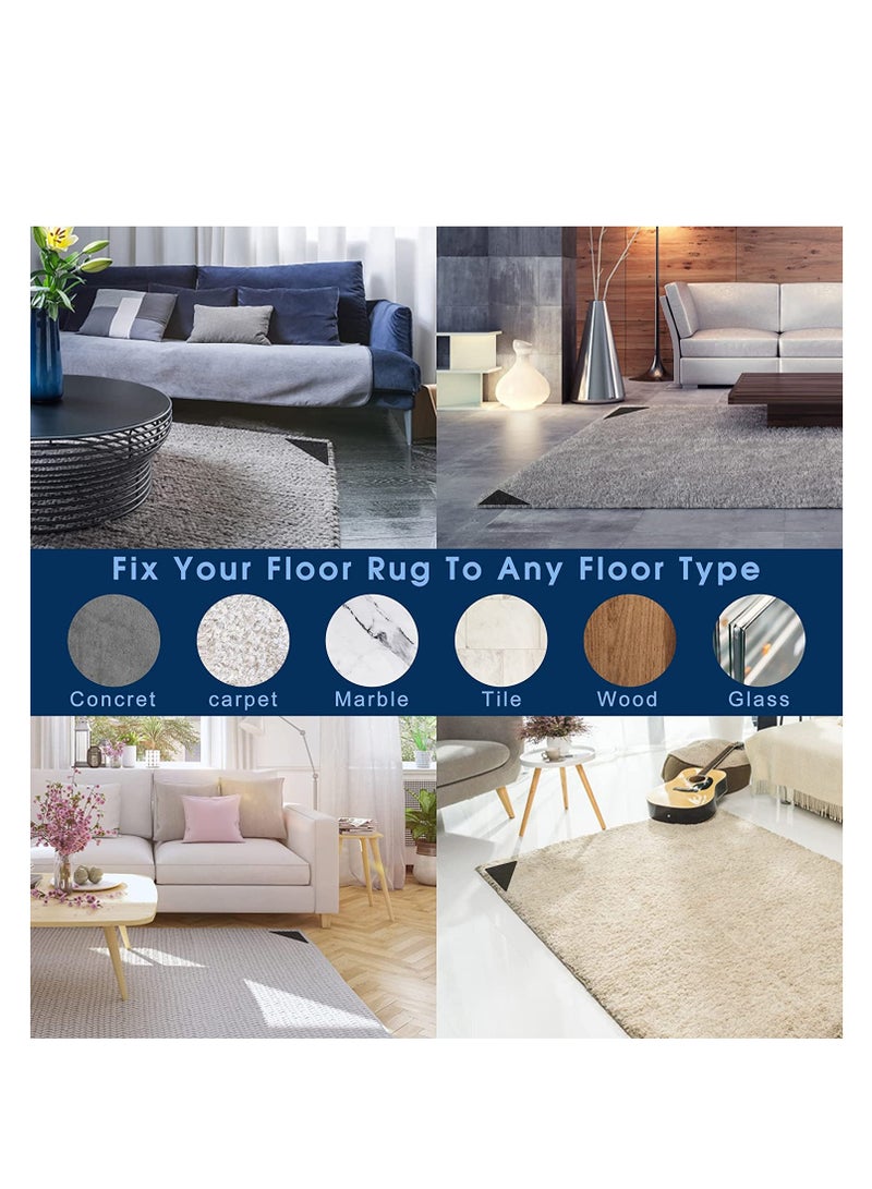 12Pcs Non Slip Rug Grippers, Rug Pads Grippers, Rug Tape Anti Slip Carpet Pads Rug Corner Gripper for Hardwood Floors/Tile/Mats/Keep Area Rugs Flat and Easily Peel Off (Black)