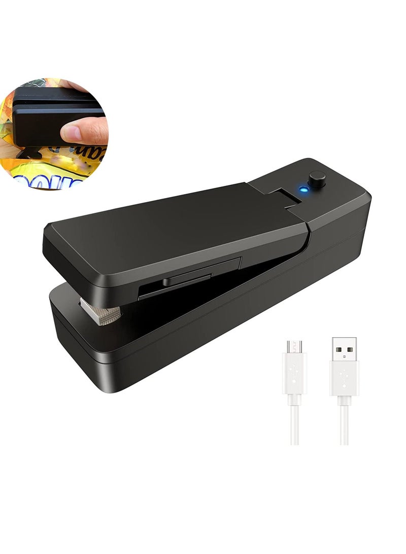 Mini Bag Sealer USB Rechargeable Sealing Machine 2 in 1 Heat Sealer and Cutter Portable Handheld Heat Vacuum Sealer Kitchen Gadget for Snack Fruits Chip Sandwich Plastic Bags Storage