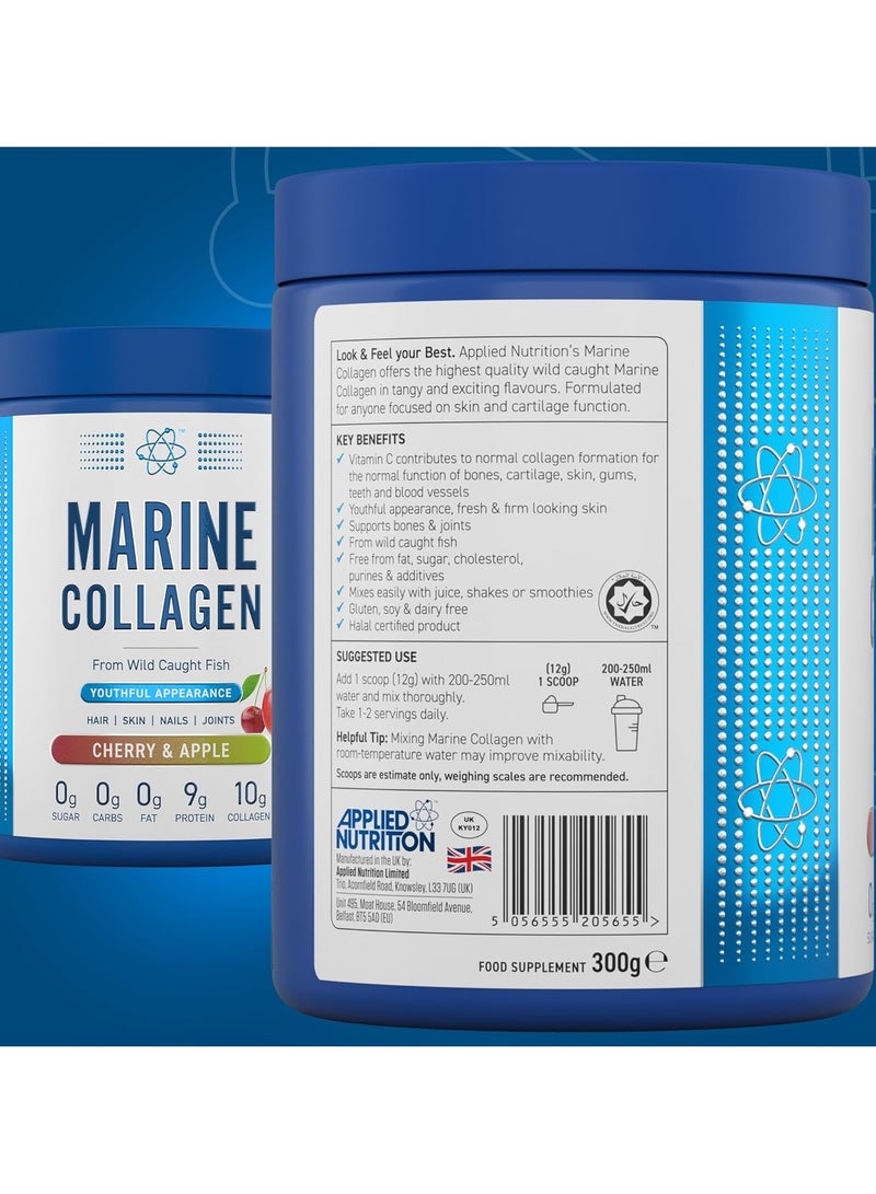 Marine Collagen Powder Hydrolysed Collagen Protein Healthy Skin Hair Nails Cherry & Apple 300g