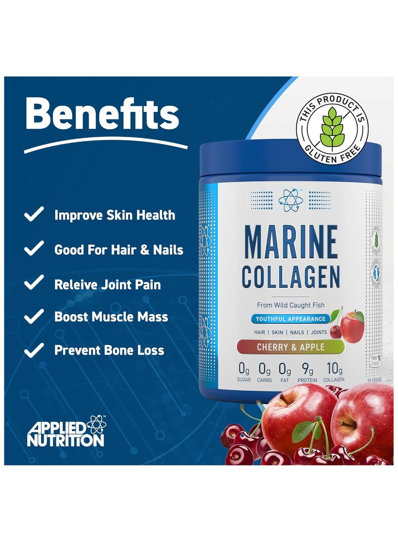 Marine Collagen Powder Hydrolysed Collagen Protein Healthy Skin Hair Nails Cherry & Apple 300g
