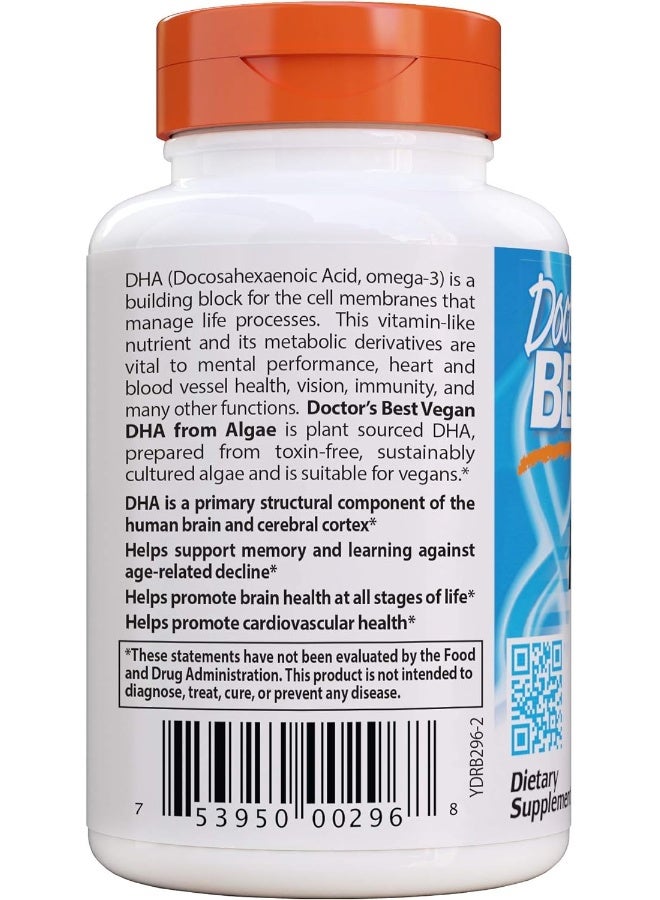 Vegetarian Dha From Algae Non-Gmo Vegan Gluten Free 200 Mg 60 Count