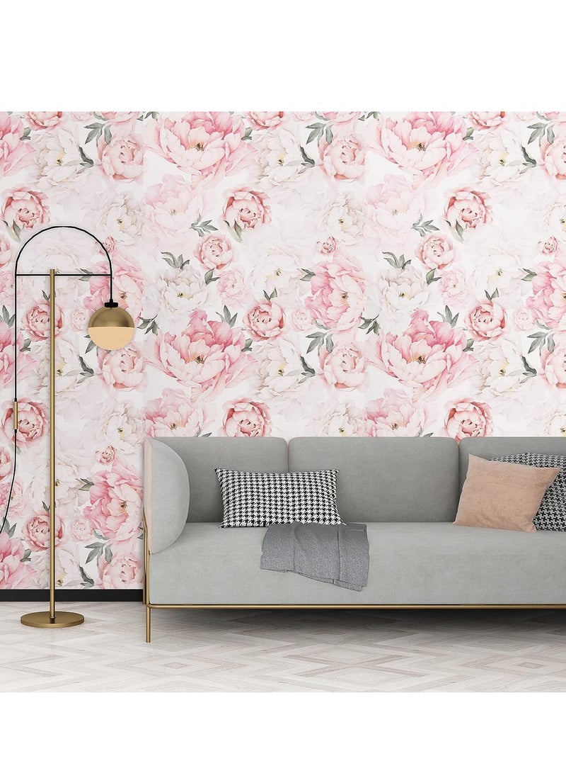 Floral Wallpaper Peel and Stick Self Adhesive Removable Watercolor Floral Wallpaper Vinyl Flower Contact Paper for Decorative Bedroom Home Wall Width 0.45 M Length 3 M
