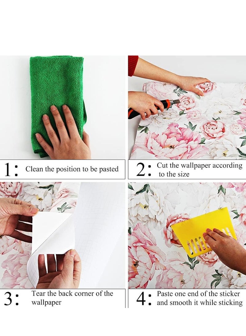 Floral Wallpaper Peel and Stick Self Adhesive Removable Watercolor Floral Wallpaper Vinyl Flower Contact Paper for Decorative Bedroom Home Wall Width 0.45 M Length 3 M