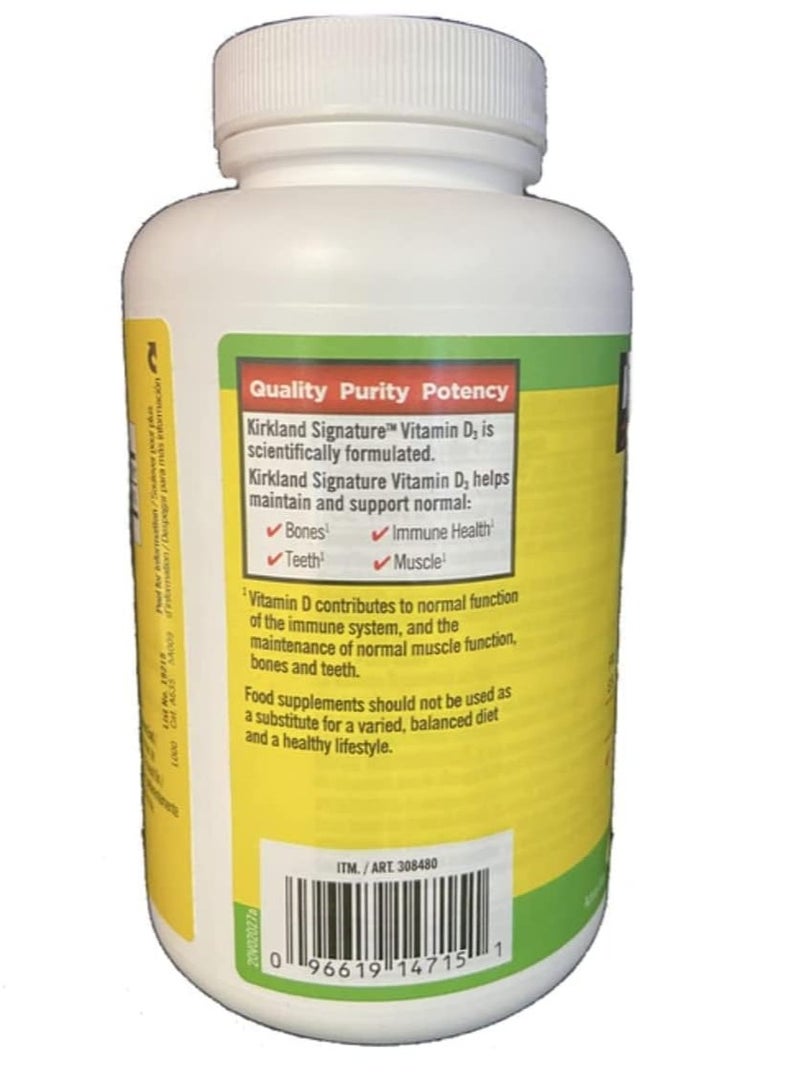 Kirkland Maximum Strength Vitamin D3 600 Softgels (Pack of 2)