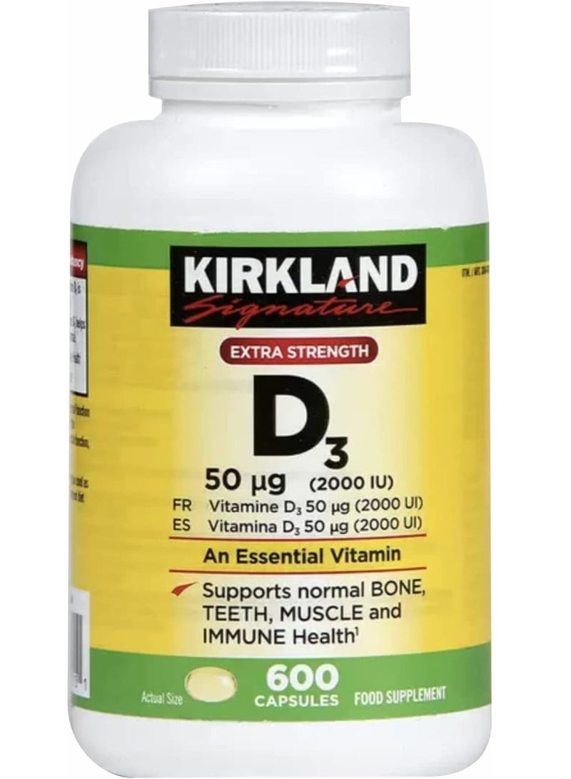 Kirkland Maximum Strength Vitamin D3 600 Softgels (Pack of 2)
