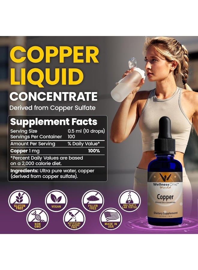 Liquid Copper Supplements Immune Support Copper Sulfate Also Great For Joint Nerve & Bone Health Copper Supplement Drops Maximizes Iron Absorption For Kids Men & Women 1.67 Fl Oz