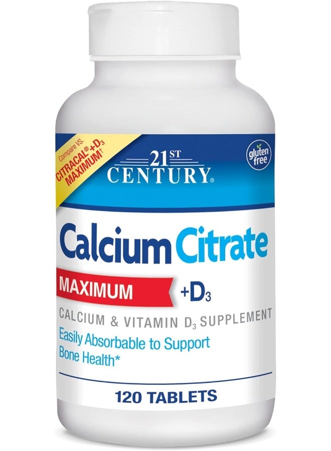 Calcium Citrate Maximum + D3 Highly Absorbable To Support Bone Health 120 Tablets