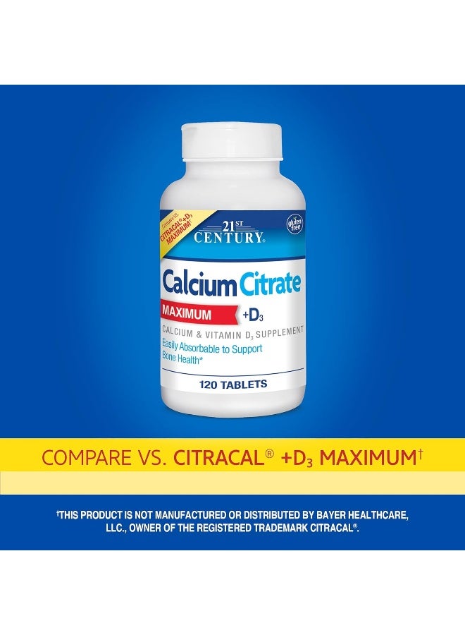 Calcium Citrate Maximum + D3 Highly Absorbable To Support Bone Health 120 Tablets