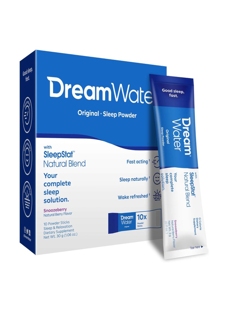 Dream Water Sleep Aid Powder; Melatonin 5mg, GABA, 5-HTP; Natural Flavors; Helps You to Fall Asleep, Fast, and Wake Refreshed; Snoozeberry, 10-Count