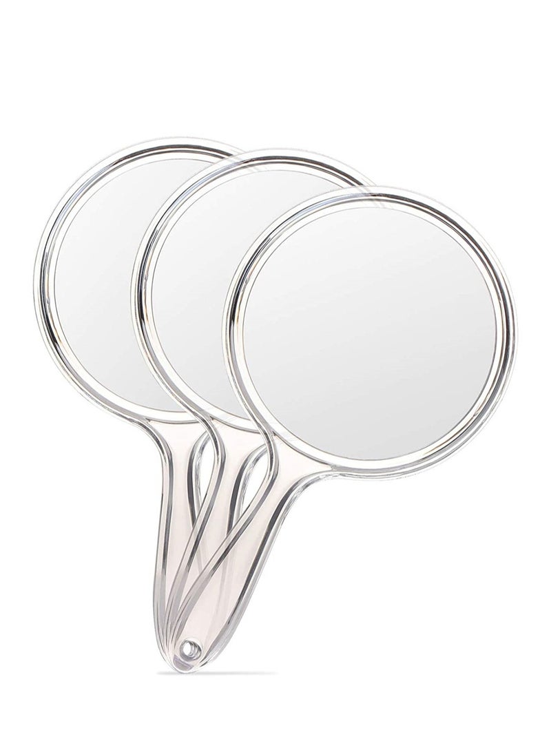 3pcs Double Sided Handheld Vanity Mirror 1X/3X Magnifier with Handle