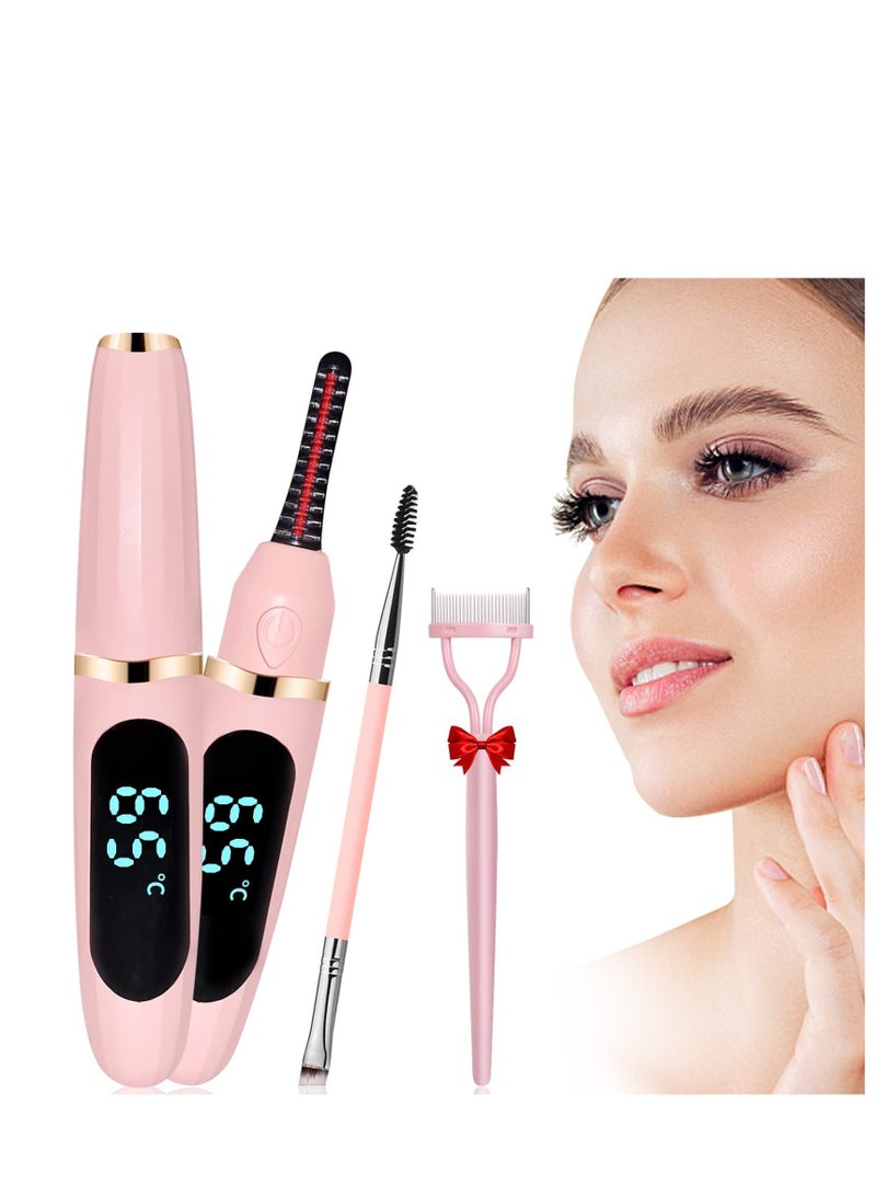 Heated Eyelash Curler, USB Rechargeable Electric Eelash Curlers, Eye Lash Curler with Eyelash Comb for Makeup Natural Curling, Long Lasting Eye Lashes Tool for Women, Pink