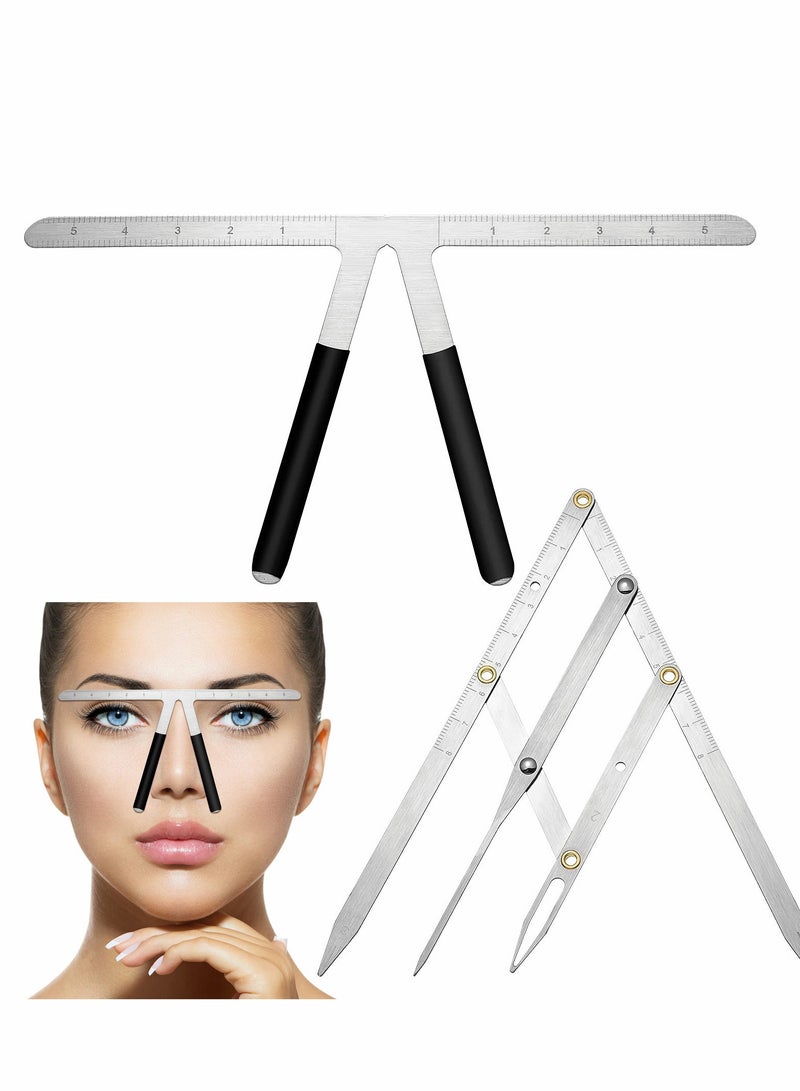 Eyebrow Ruler, 2 PCS 3Point Positioning Ruler Golden Ratio Caliper Microblading Brow Measuring Tool Plastic for Student (Silver)