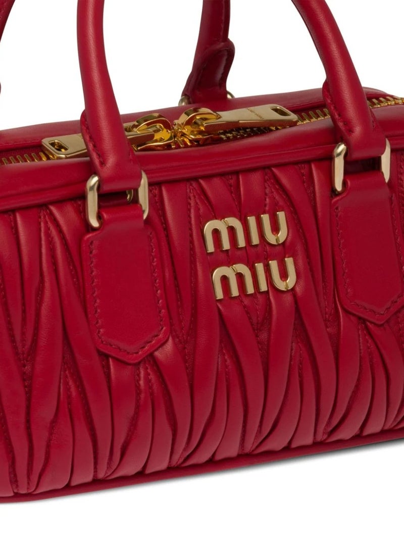 MIU Small Arcadie Top Handle Bag in Matelassé Nappa Leather Crossbody Shoulder