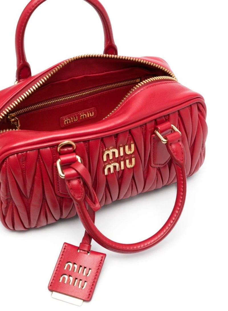 MIU Small Arcadie Top Handle Bag in Matelassé Nappa Leather Crossbody Shoulder