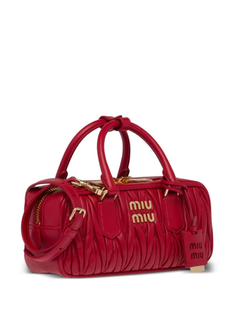 MIU Small Arcadie Top Handle Bag in Matelassé Nappa Leather Crossbody Shoulder