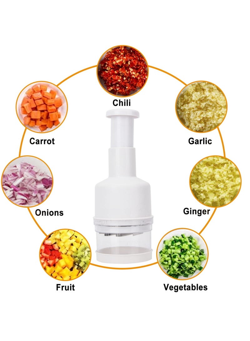 SYOSI Food Chopper, Manual Vegetable Chopper, Fruit Chopper, Garlic Chopper, Hand Press Chopper for Onion, Garlic, Nut, Manual Food Chopper for Kitchen, Dishwasher Safe (White)