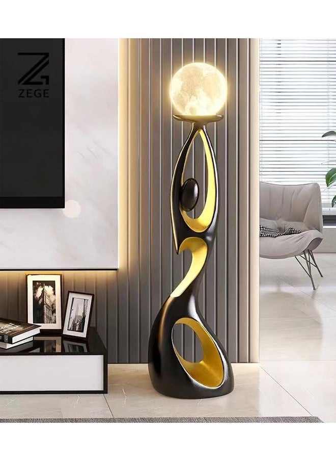 Modern Luxury Design Resin Art Sculpture Decorative Floor Lamp Creative Floor Decoration Night Glow LED Moon Light for Living Room Home Office (Fully Assembled) 21 x 23 x 82 cm