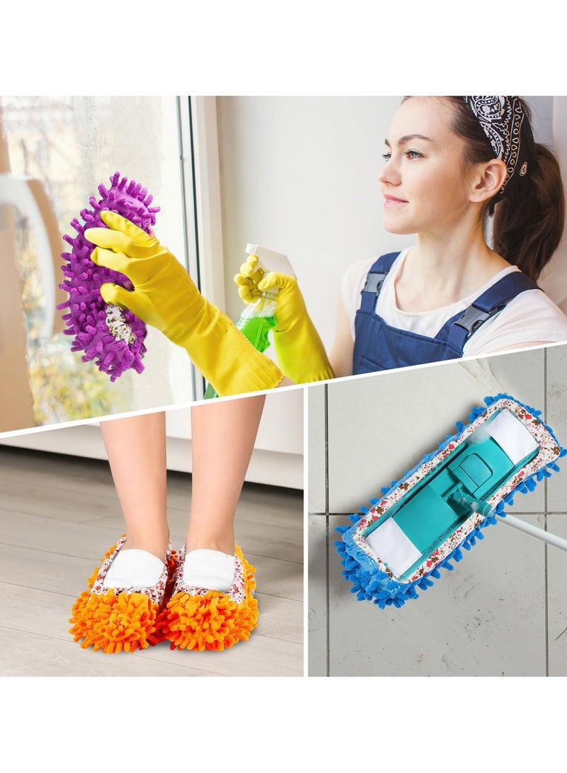 Mop Slippers Shoes for Floor Cleaning Washable Reusable Duster Slippers Microfiber Cleaning Socks for Cleaning Men Women Sweeper Floor Cleaning Tools for House Office 5 Colors 5 Pairs