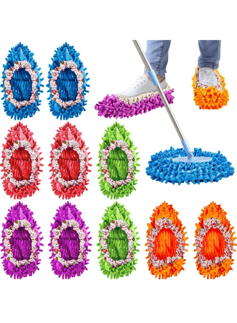 Mop Slippers Shoes for Floor Cleaning Washable Reusable Duster Slippers Microfiber Cleaning Socks for Cleaning Men Women Sweeper Floor Cleaning Tools for House Office 5 Colors 5 Pairs