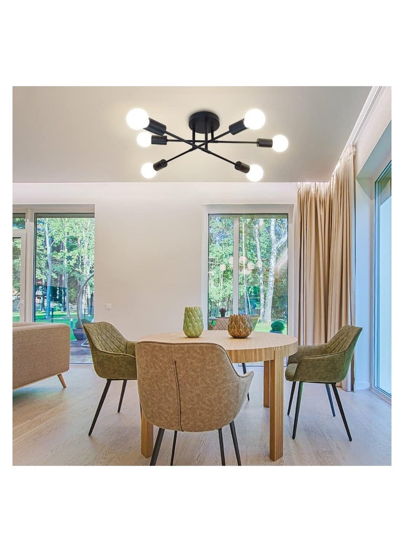 6 Light Sputnik Ceiling Light Adjustable Black Metal Ceiling Light Modern Industrial Chandelier Semi Flush Mount Ceiling Light for Living Room Bedroom Bulbs not Included