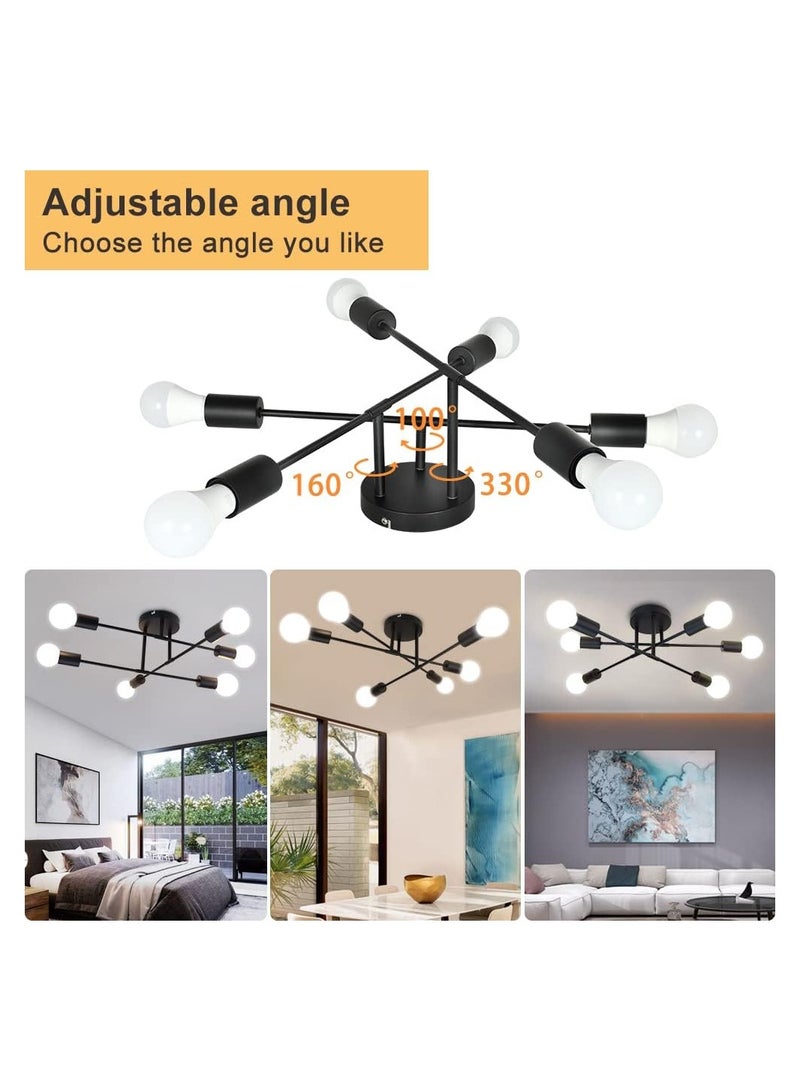 6 Light Sputnik Ceiling Light Adjustable Black Metal Ceiling Light Modern Industrial Chandelier Semi Flush Mount Ceiling Light for Living Room Bedroom Bulbs not Included