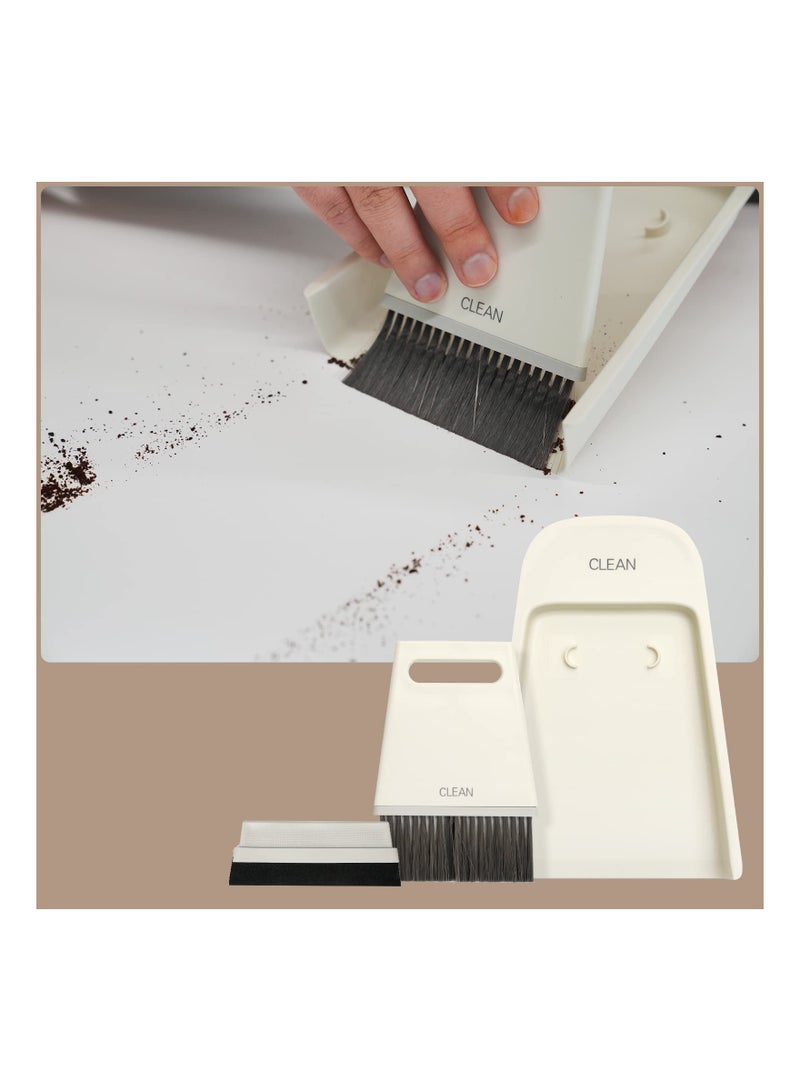 SYOSI Bar Table Cleaning Brush Set, Coffee Table Cleaning Brush, Mini Desktop Cleaning Brush, 1 Dustpan + 2 Brush Heads, Mini Broom Dustpan Combination Set for Barista Home Kitchen