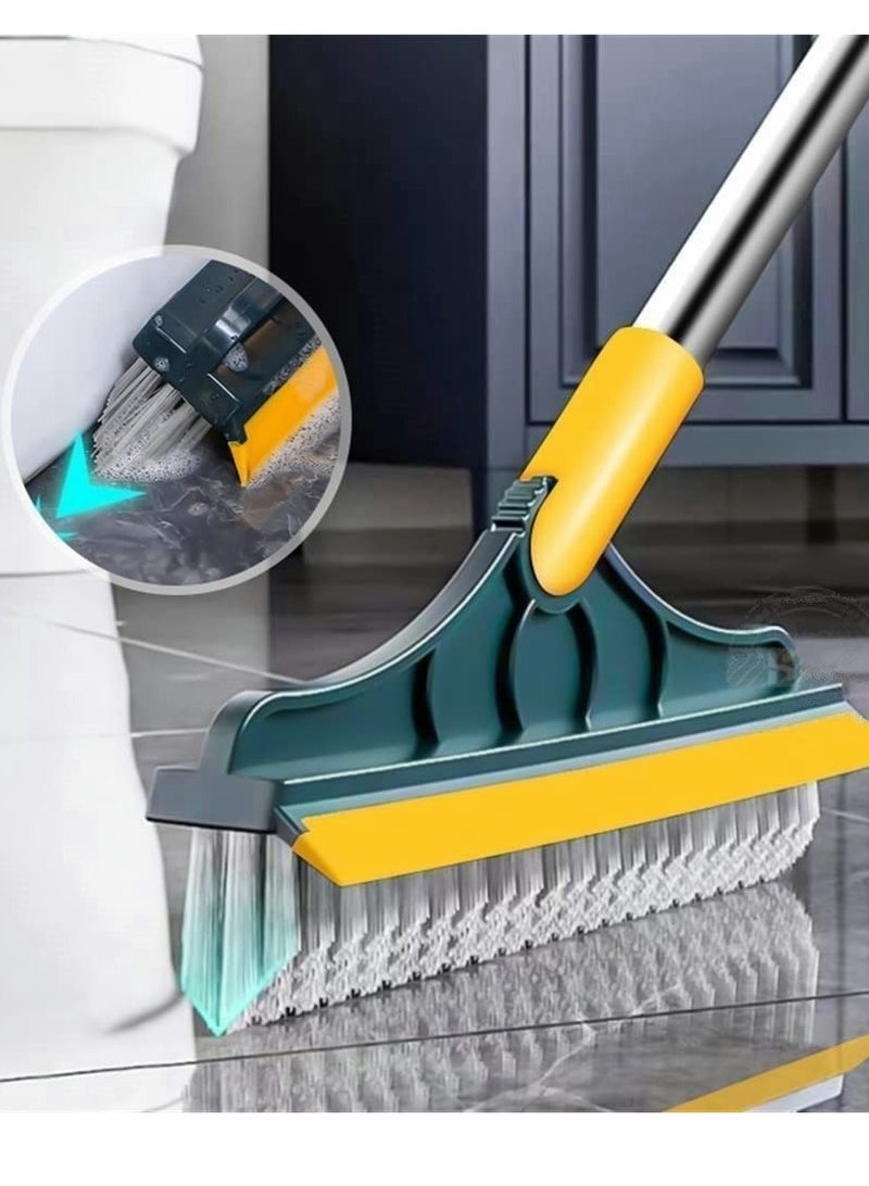 Floor Brush, 2 in 1 Scrubber with Long Handle Grout Brush Scrape Stiff Bristle Cleaning Scrub Squeegee 120°Rotating Tile for Bathroom Glass Patio Kitchen (Green)