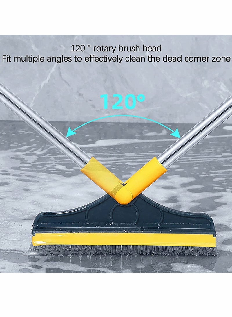 Floor Brush, 2 in 1 Scrubber with Long Handle Grout Brush Scrape Stiff Bristle Cleaning Scrub Squeegee 120°Rotating Tile for Bathroom Glass Patio Kitchen (Green)