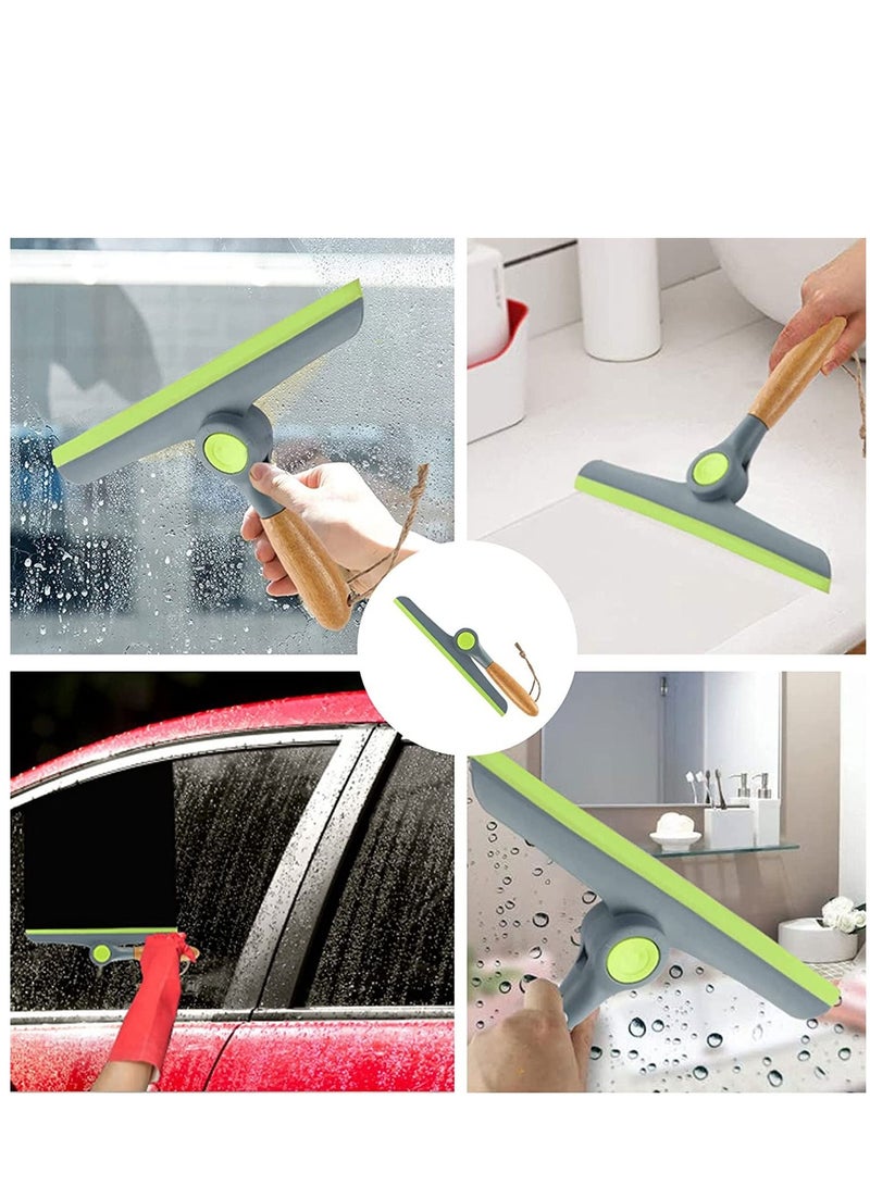 2 Pack Foldable Window Squeegee Cleaner Tool Multipurpose Wooden Handle Rubber Wiper Blades for Bathroom Cleaning