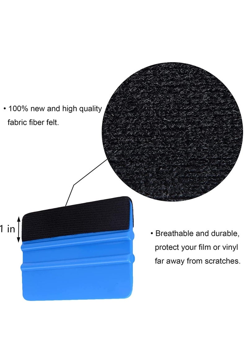 Felt Squeegee Tool Vinyl Graphic Decal Wrapping Car Film Wrap Scrape Wallpaper Installing Window Tint Craft Scraper with Black Fabric Edge, Blue 2Pc