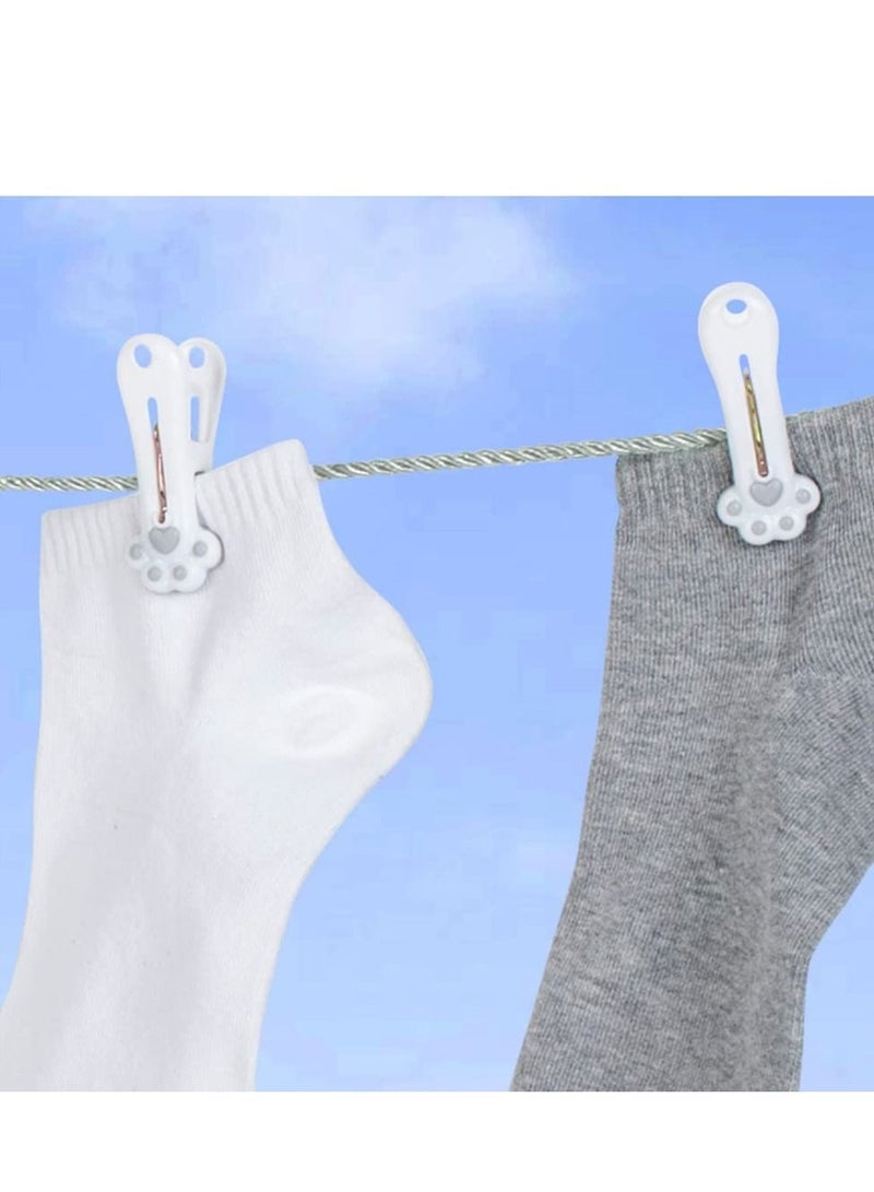 Plastic Clothespins Laundry Clothes Pins-24 Pack, Traceless Clothes Pegs, Bag Clips, Food Package Clip, with Cat Claw Pattern(Pink & Gray)