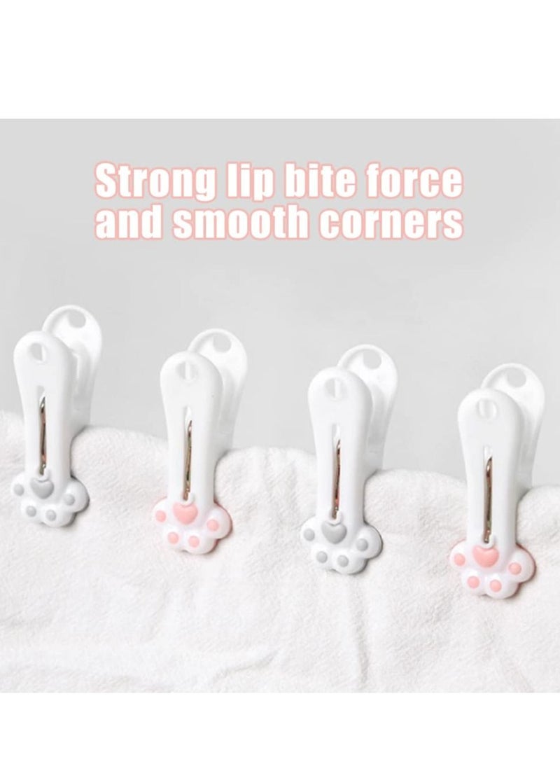 Plastic Clothespins Laundry Clothes Pins-24 Pack, Traceless Clothes Pegs, Bag Clips, Food Package Clip, with Cat Claw Pattern(Pink & Gray)