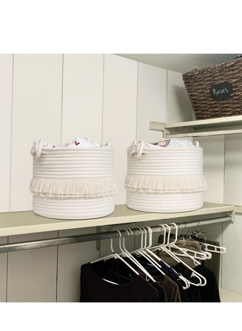 Small Woven Storage Baskets Cotton Rope Decorative Hamper for Diaper, Blankets, Magazine and Keys, Tassel Nursery Decor - Home Storage Container - 9.5'' x 7''