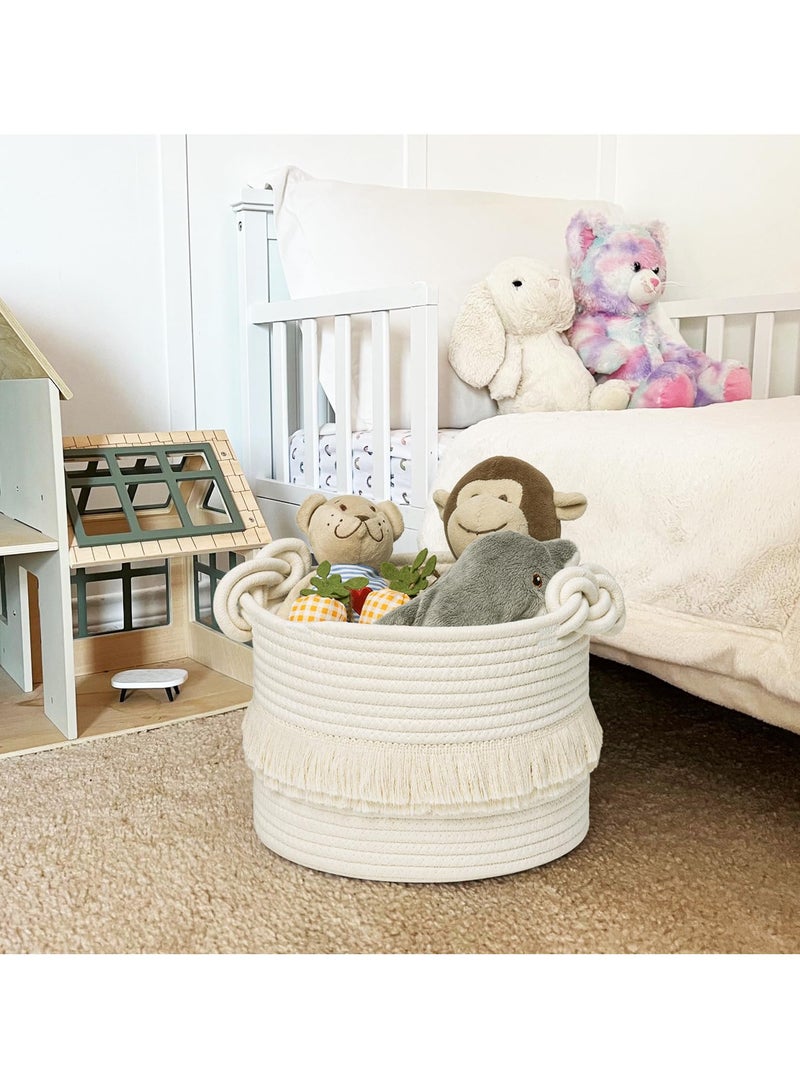 Small Woven Storage Baskets Cotton Rope Decorative Hamper for Diaper, Blankets, Magazine and Keys, Tassel Nursery Decor - Home Storage Container - 9.5'' x 7''